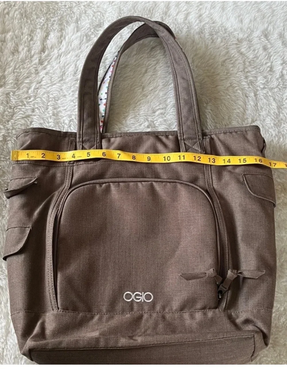 OGIO Taupe woven fabric Laptop Tote Bag with button detail